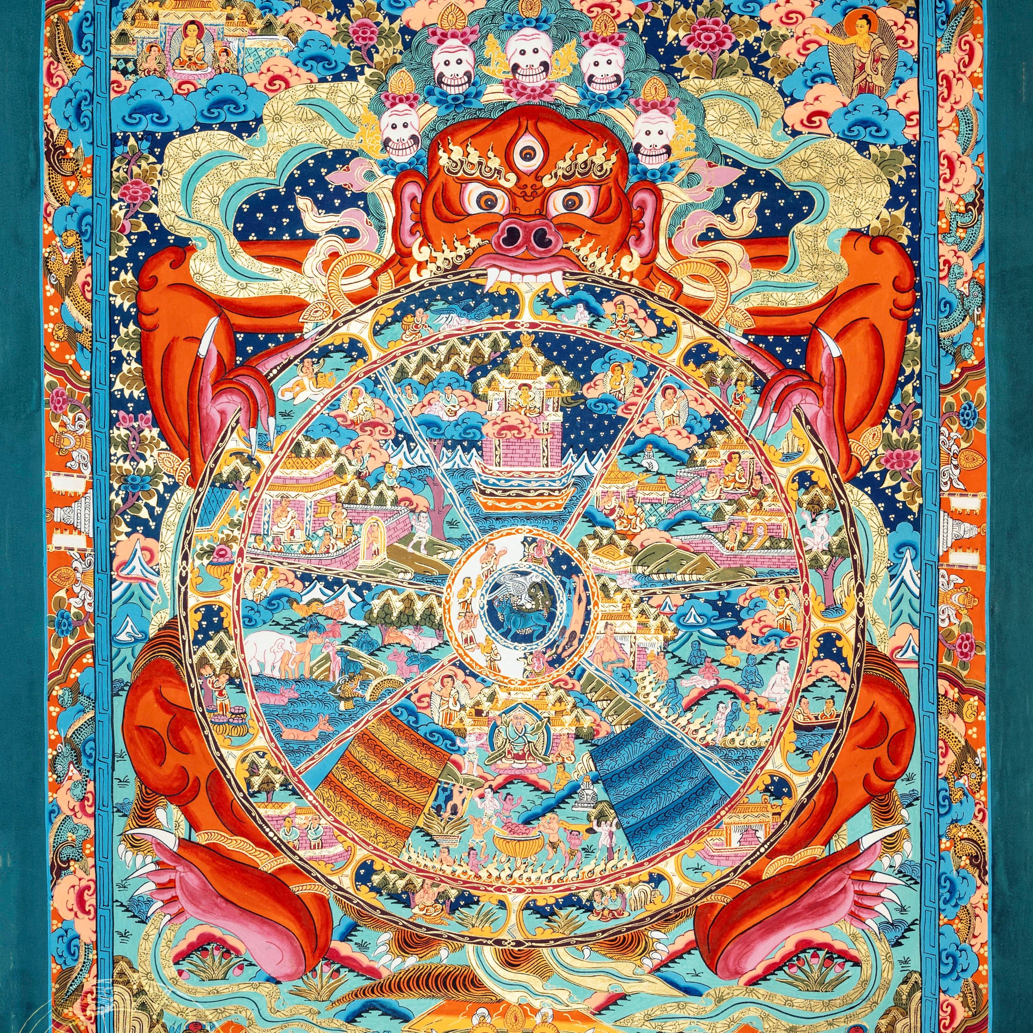 Hand-painted Wheel of Life Thangka "Reincarnation Sacred Map" - Thangka