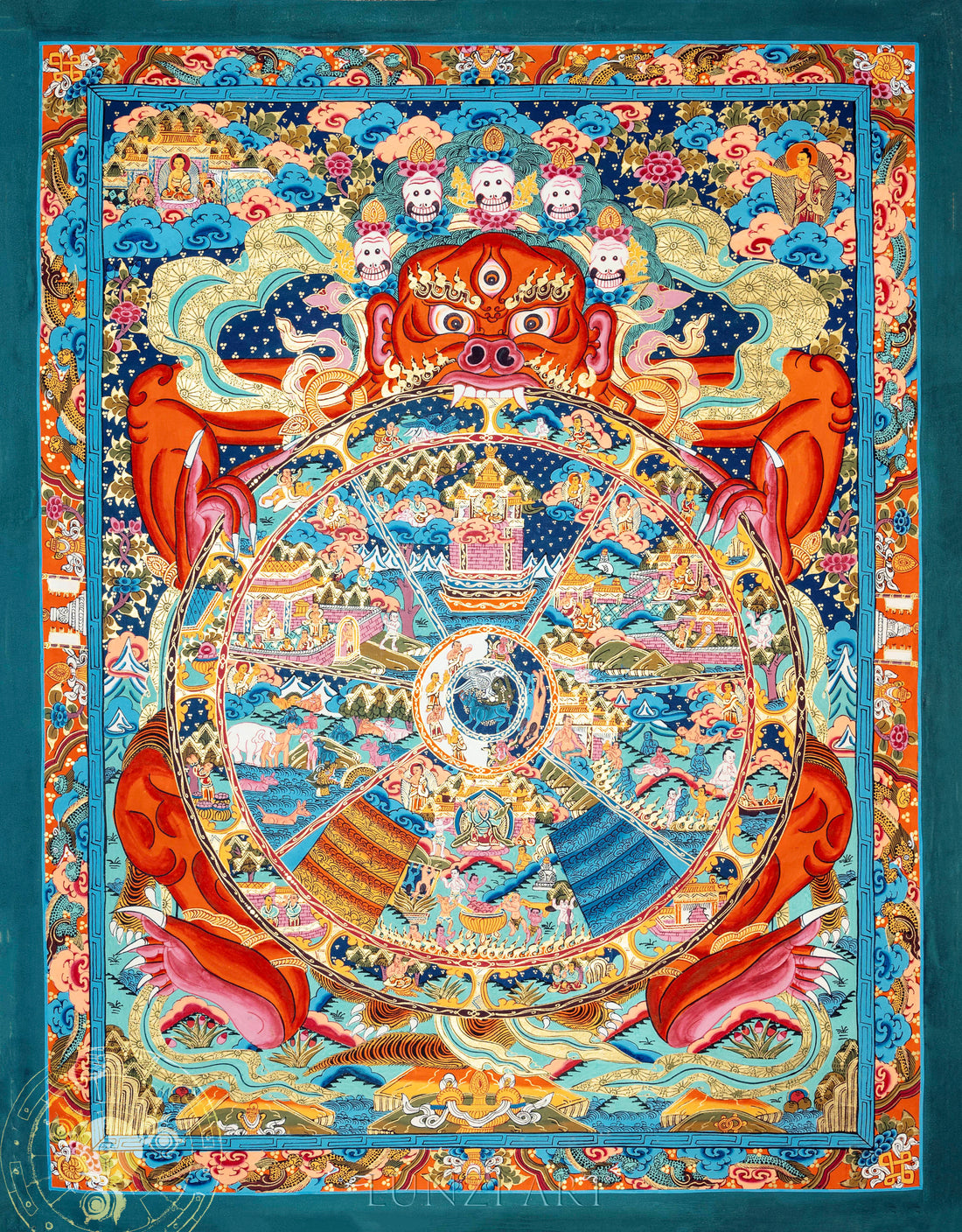 Hand-painted Wheel of Life Thangka "Reincarnation Sacred Map" - Thangka