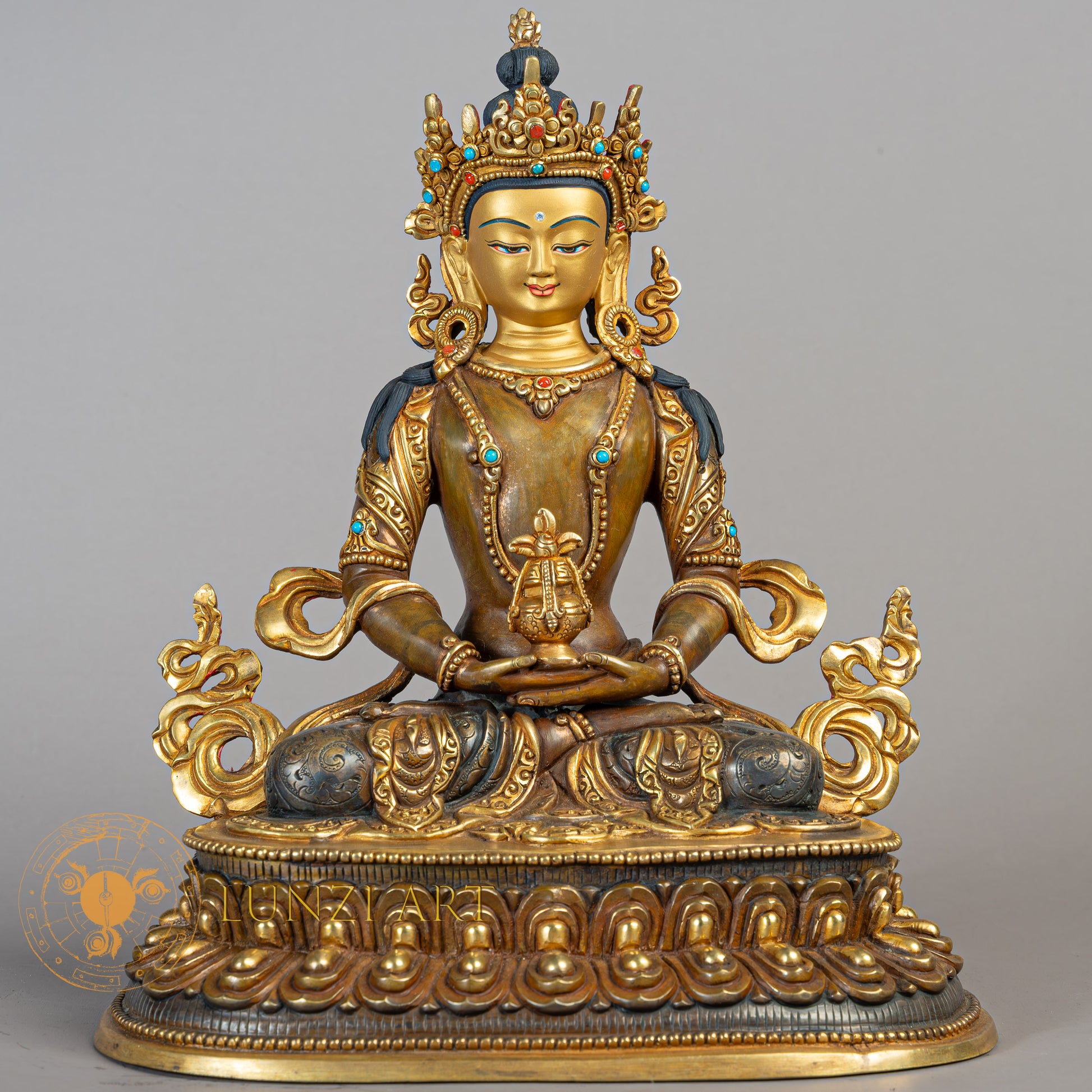 Handcrafted Amitayus  Statue | Half Gold-Plated Copper - S-B-RM-HG-C-A-00186