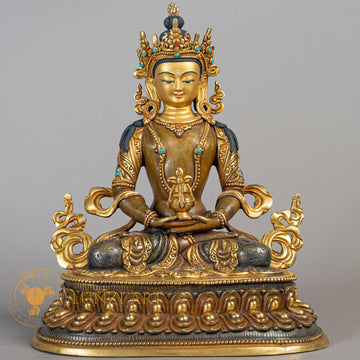 Handcrafted Amitayus  Statue | Half Gold-Plated Copper - S-B-RM-HG-C-A-00186