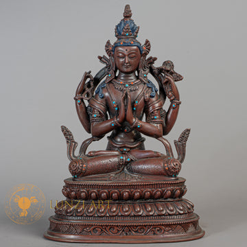 Handcrafted Chenrezig Statue | Copper Oxidized - S-B-RM-C-C-00178