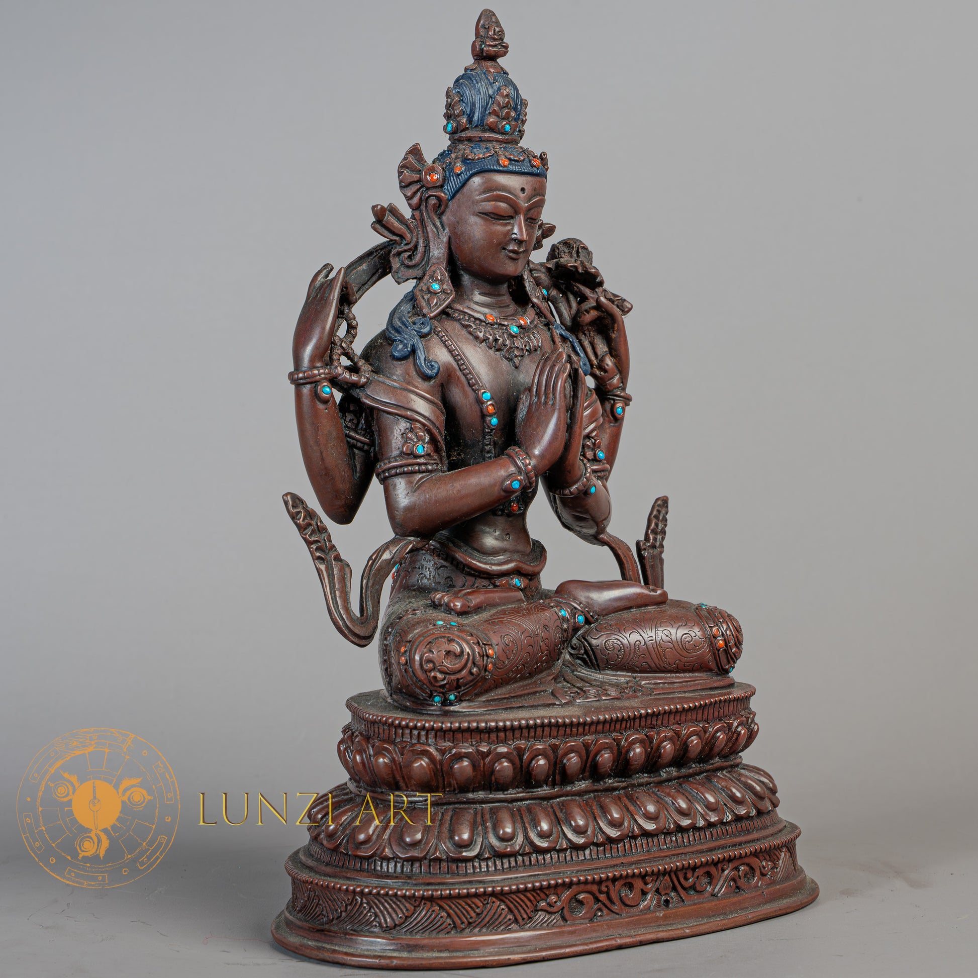 Handcrafted Chenrezig Statue | Copper Oxidized - S-B-RM-C-C-00178