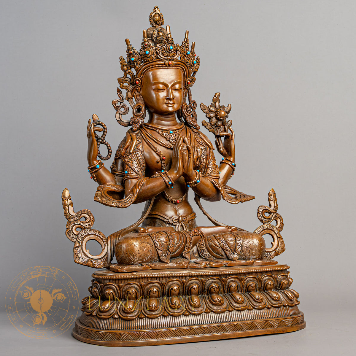 Handcrafted Chenrezig Statue | Copper Oxidized - S-P-R-C-C-00224