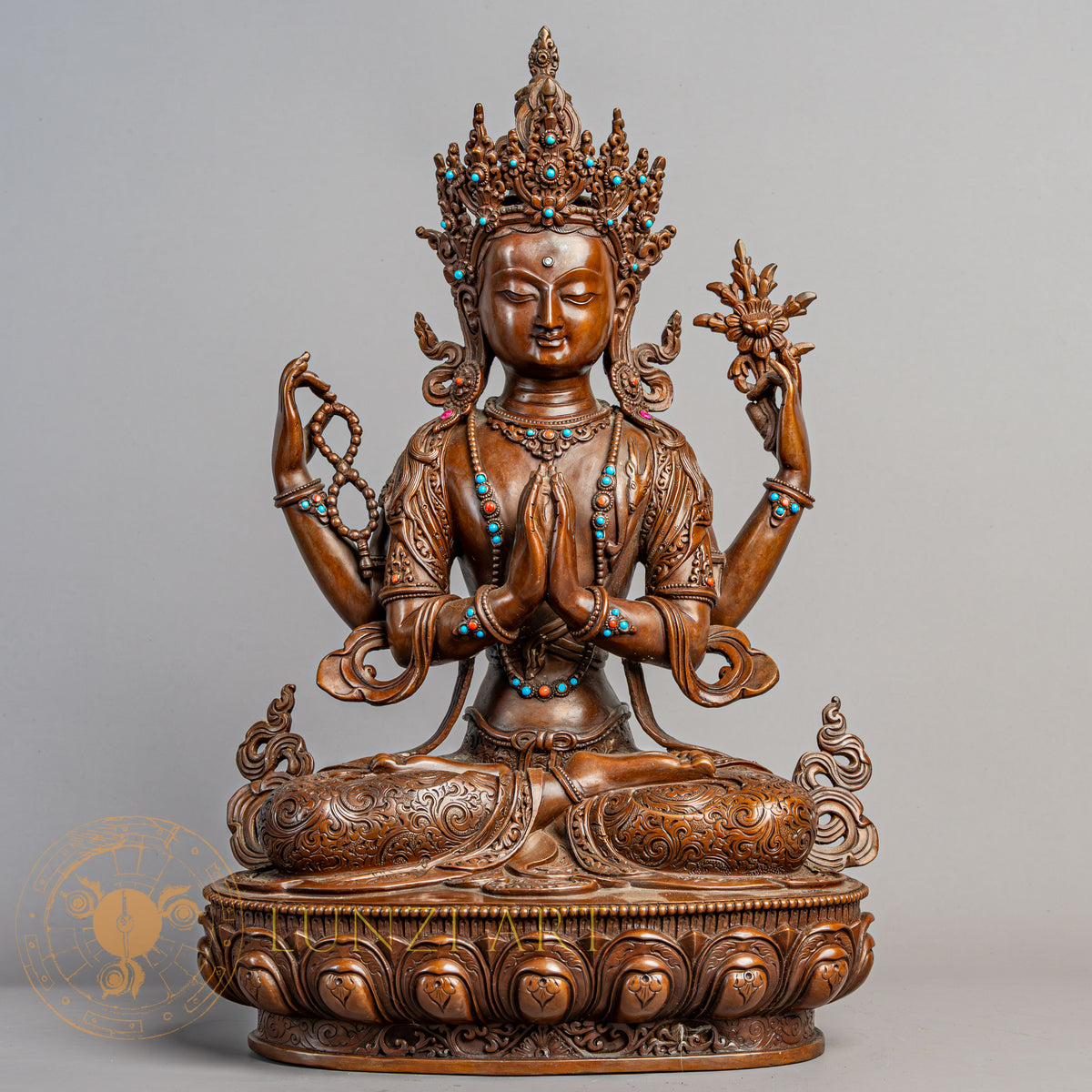 Handcrafted Chenrezig Statue | Copper Oxidized - S-P-R-C-C-00225