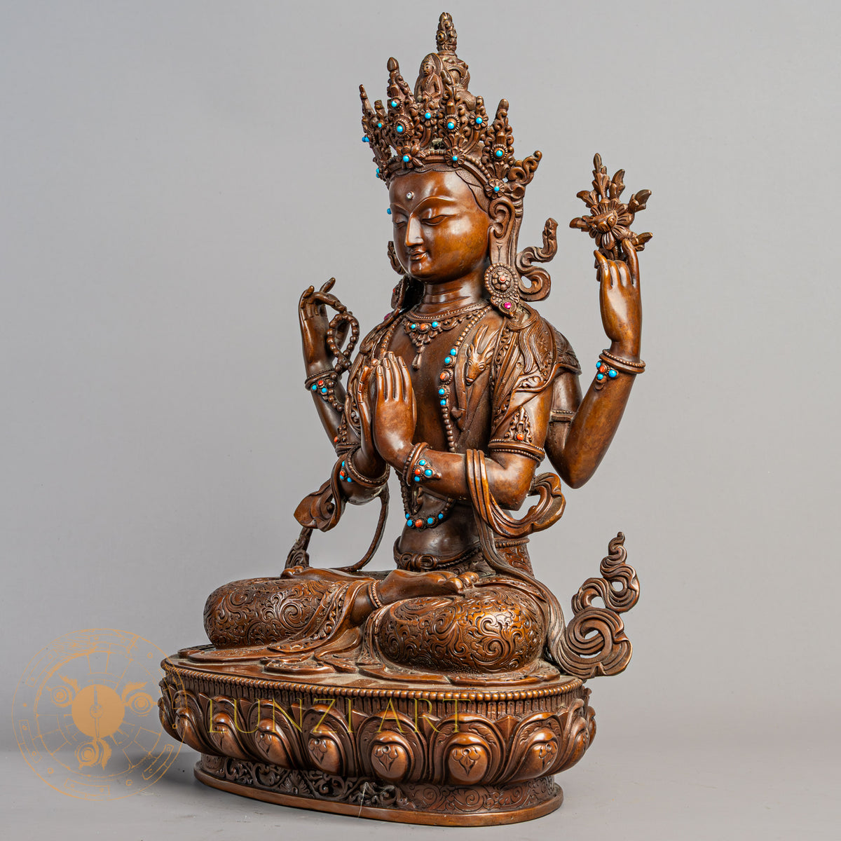 Handcrafted Chenrezig Statue | Copper Oxidized - S-P-R-C-C-00225