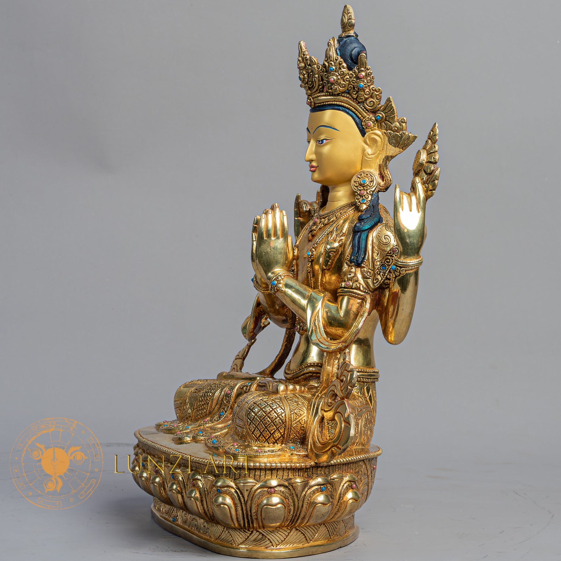 Handcrafted Chenrezig Statue | Fully Gold-Plated Copper - S-B-BA-FG-C-C-00170