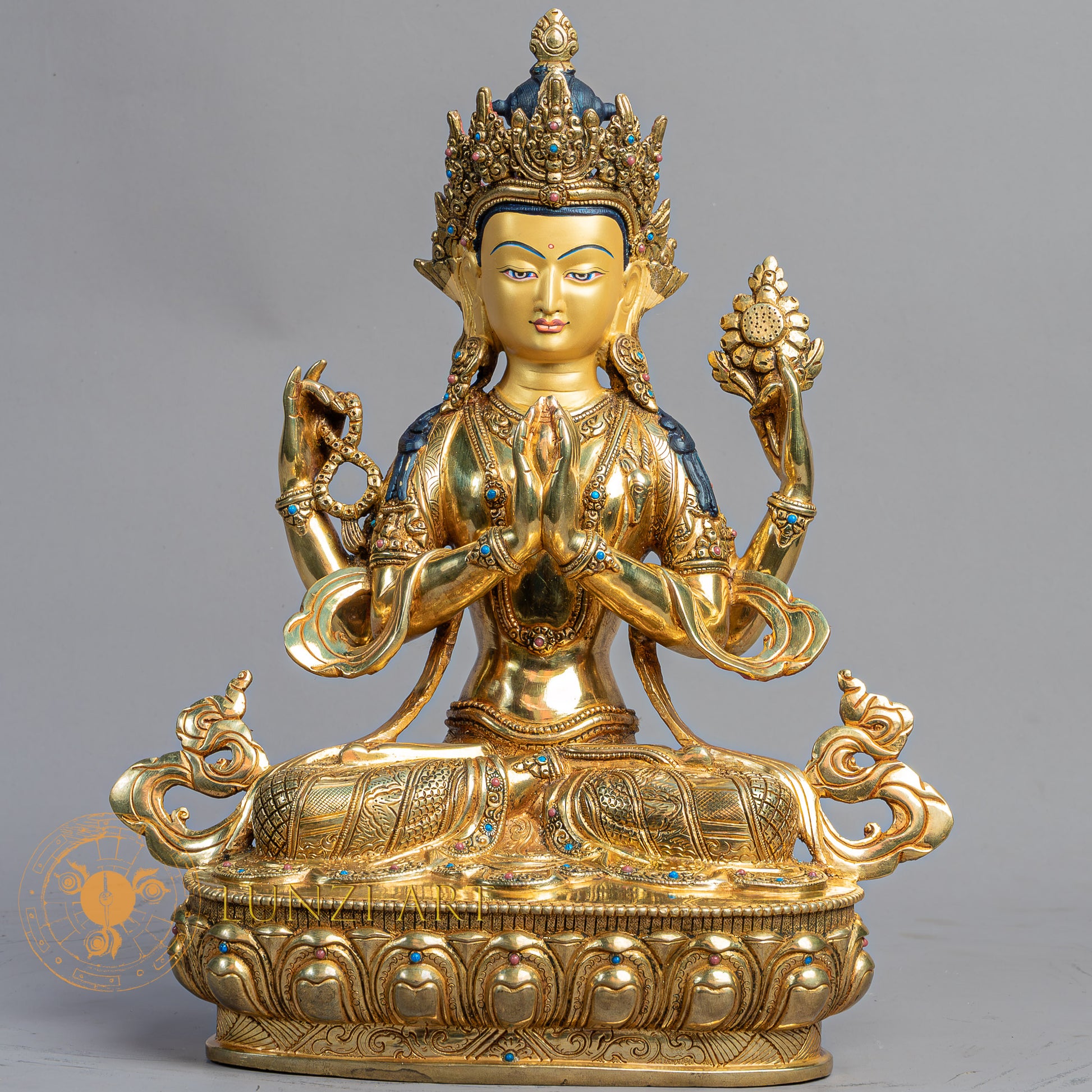 Handcrafted Chenrezig Statue | Fully Gold-Plated Copper - S-B-BA-FG-C-C-00170
