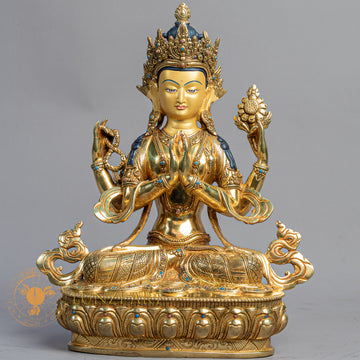 Handcrafted Chenrezig Statue | Fully Gold-Plated Copper - S-B-BA-FG-C-C-00170