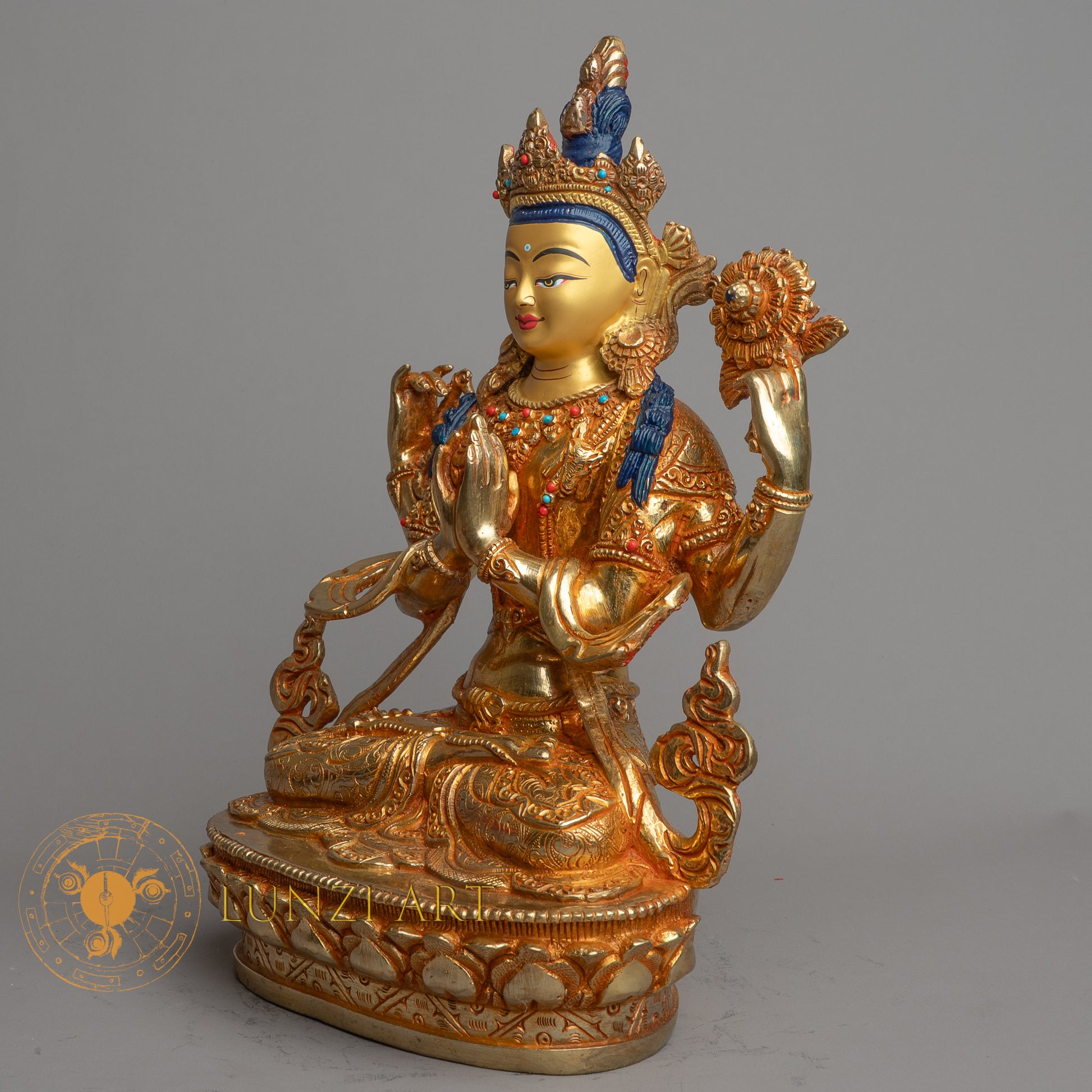Handcrafted Chenrezig Statue | Fully Gold-Plated Copper - S-B-HT-FG-C-C-00162