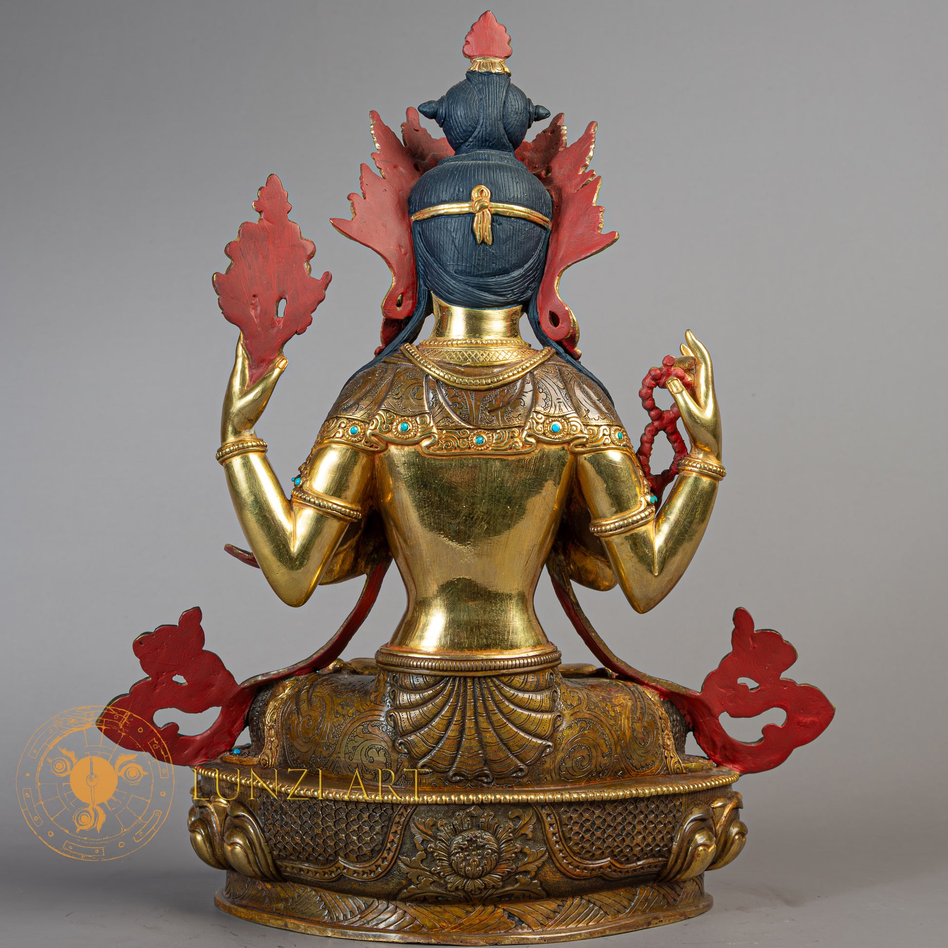 Handcrafted Chenrezig Statue | Half Gold-Plated Copper - S-B-RM-HG-C-AB-00181
