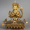 Handcrafted Chenrezig Statue | Half Gold-Plated Copper - S-B-RM-HG-C-AB-00181