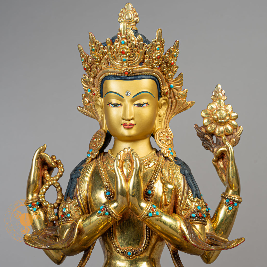 Handcrafted Chenrezig Statue | Half Gold-Plated Copper - S-B-RM-HG-C-AB-00181