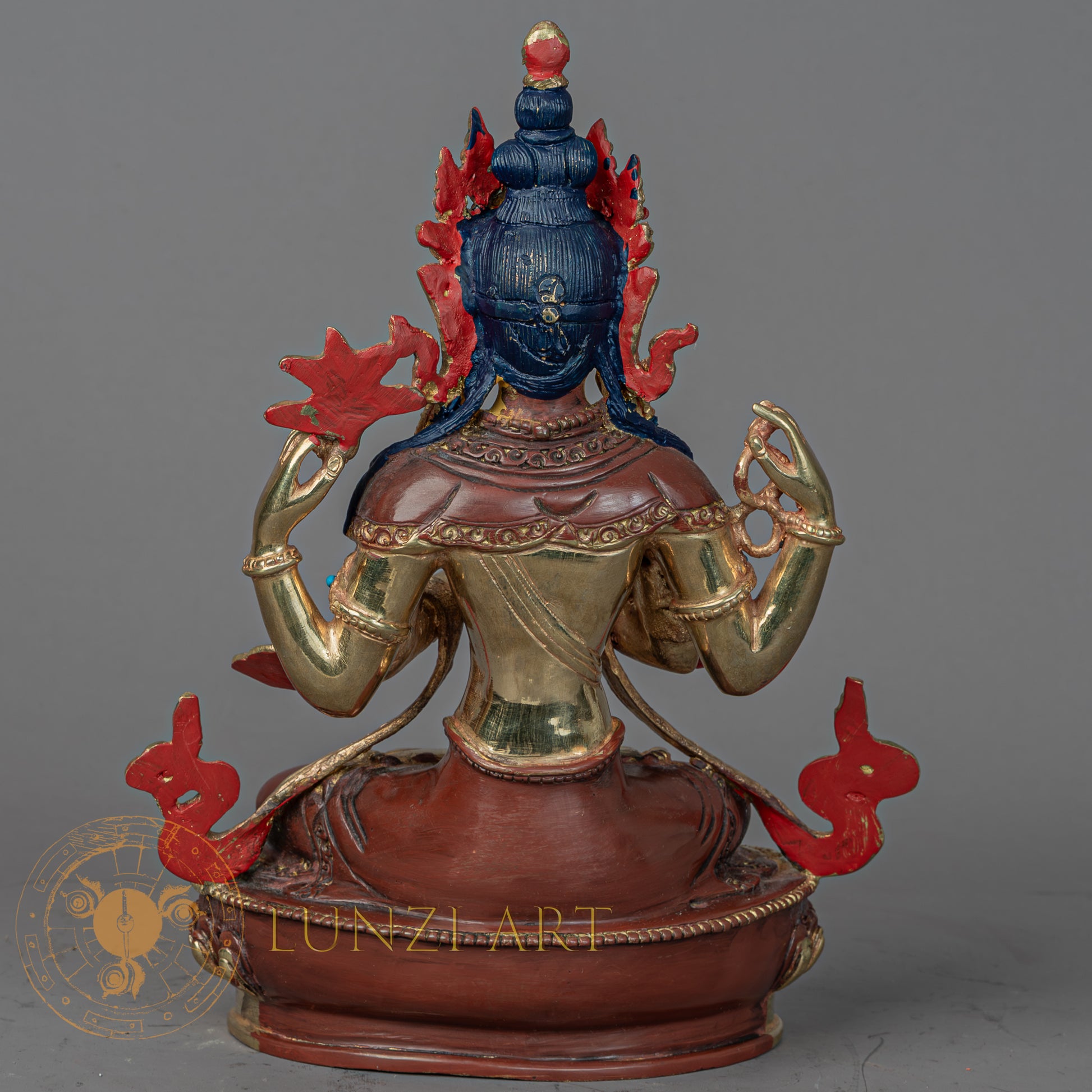 Handcrafted Chenrezig Statue | Half Gold-Plated Copper - S-P-BA-HG-CG-C-00213