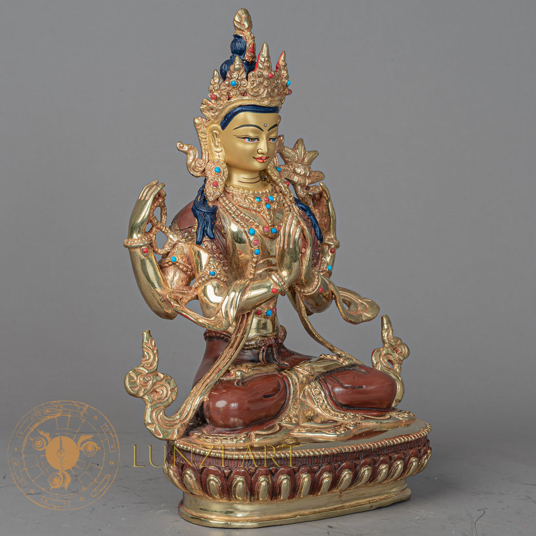 Handcrafted Chenrezig Statue | Half Gold-Plated Copper - S-P-BA-HG-CG-C-00213