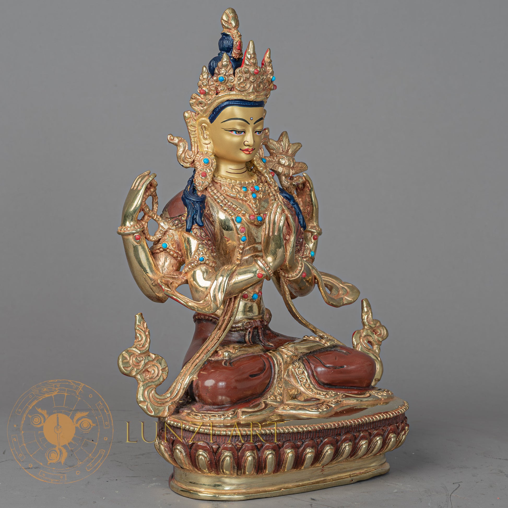 Handcrafted Chenrezig Statue | Half Gold-Plated Copper - S-P-BA-HG-CG-C-00213
