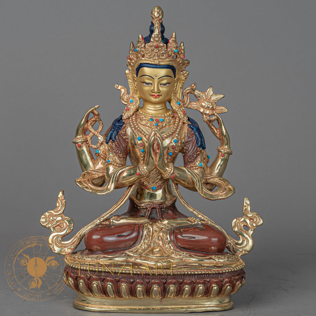 Handcrafted Chenrezig Statue | Half Gold-Plated Copper - S-P-BA-HG-CG-C-00213