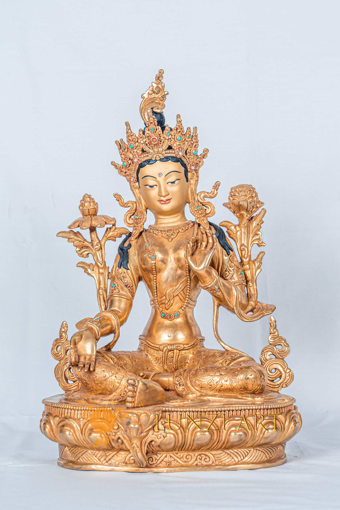 Handcrafted Green Tara Statue | Full Gold Plated - S-B-RM-FG-CG-GT-0063