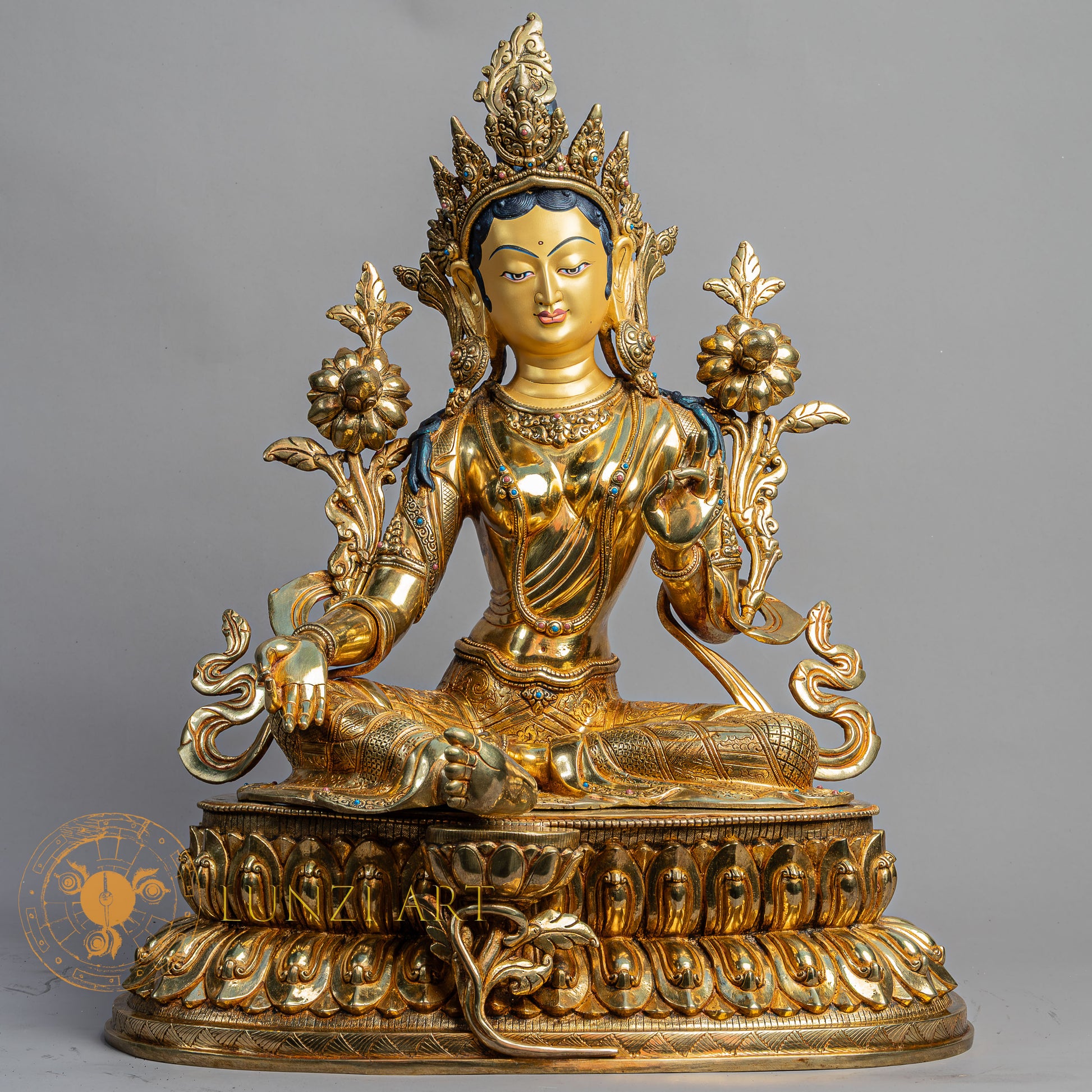 Handcrafted Green Tara Statue | Fully Gold-Plated Copper - S-B-BA-FG-C-GT-00164