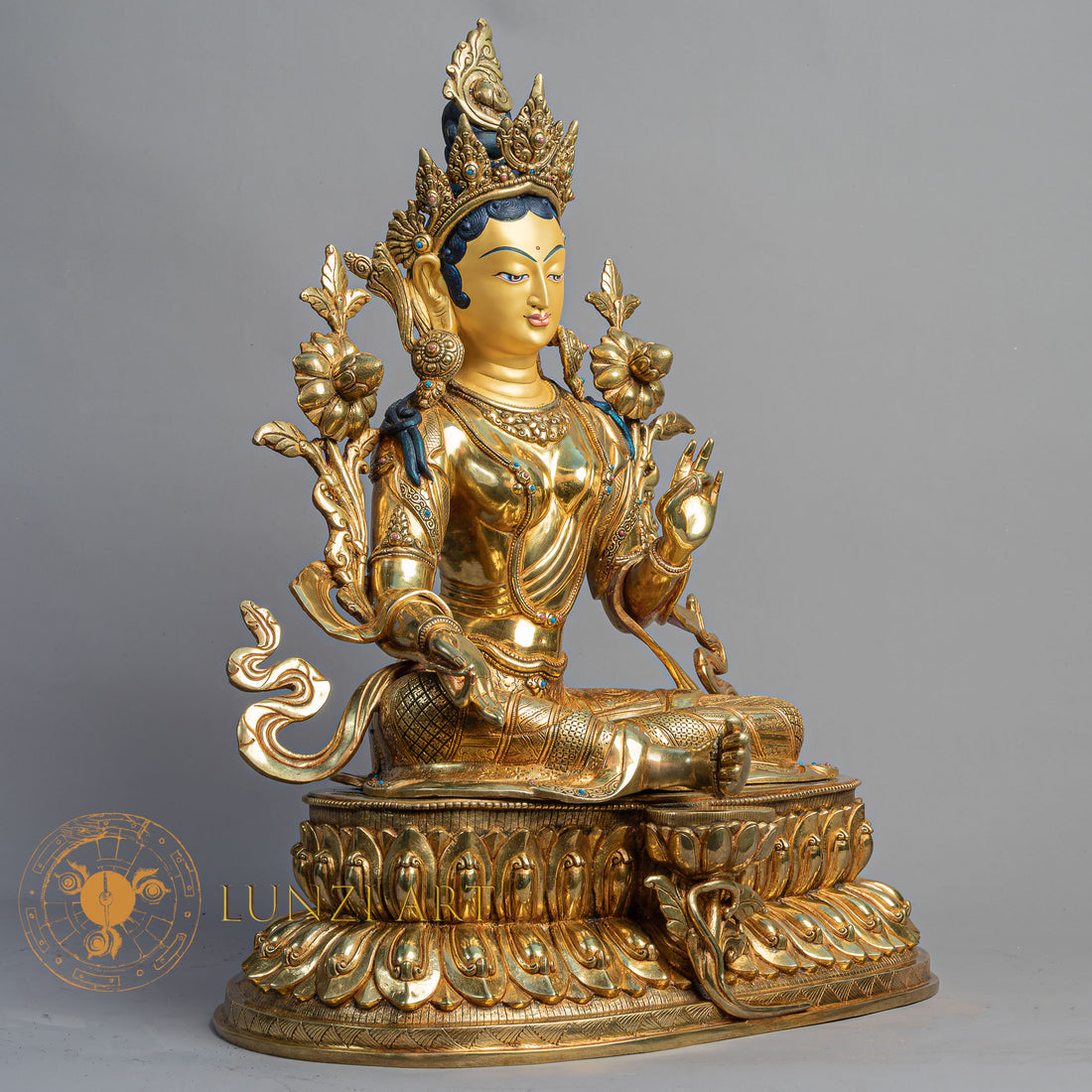 Handcrafted Green Tara Statue | Fully Gold-Plated Copper - S-B-BA-FG-C-GT-00164