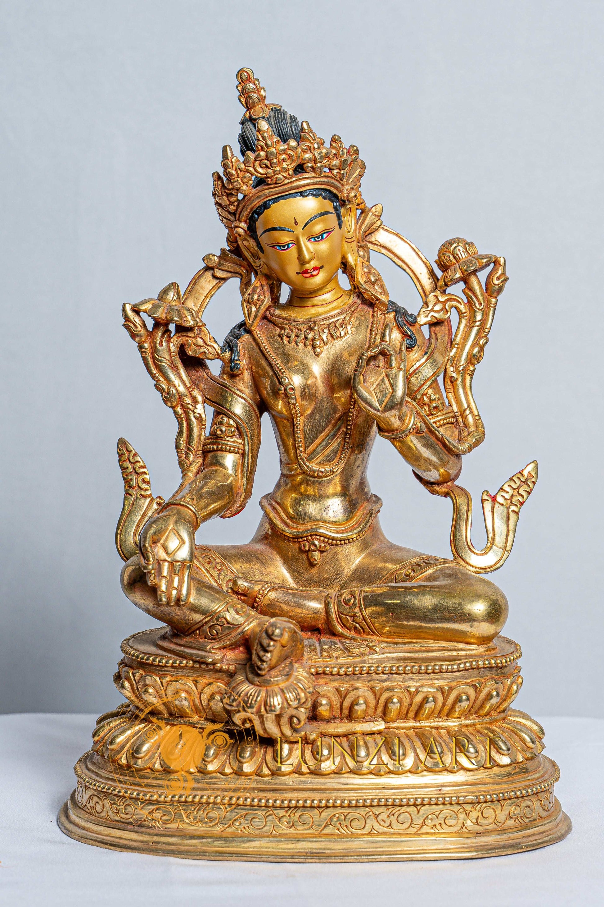 Handcrafted Green Tara Statue | Mercury Gold Plated on Copper - S-B-AS-MG-CG-GT-0014