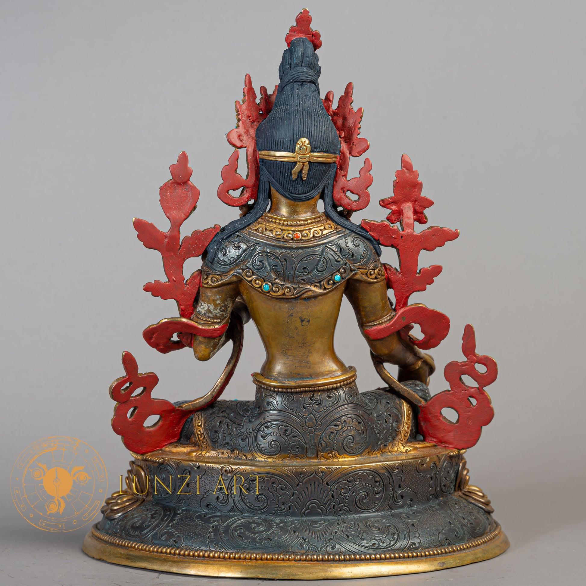 Handcrafted Green tara Statue | Half Gold-Plated Copper - S-B-RM-HG-C-GT-00184