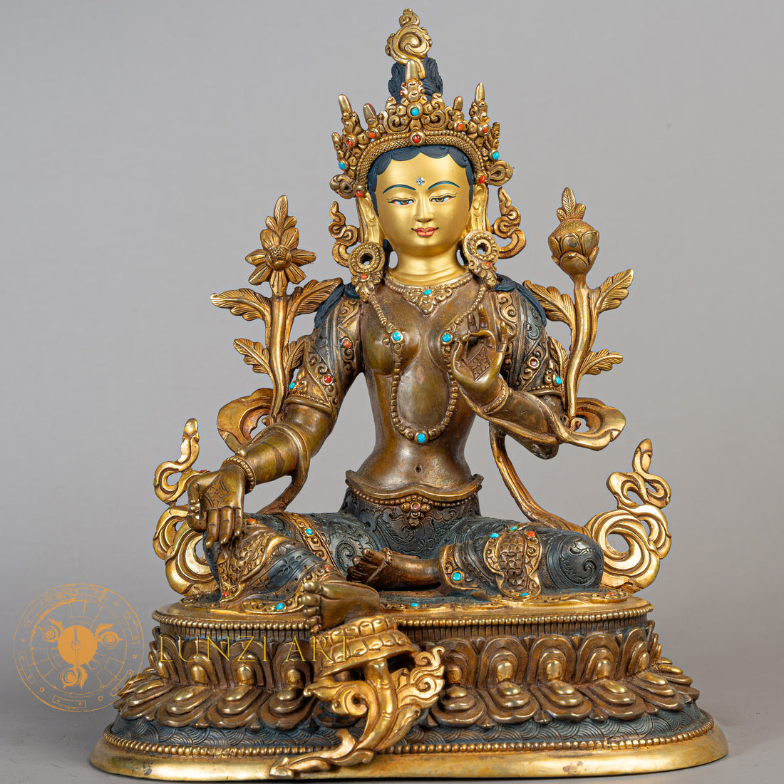 Handcrafted Green tara Statue | Half Gold-Plated Copper - S-B-RM-HG-C-GT-00184