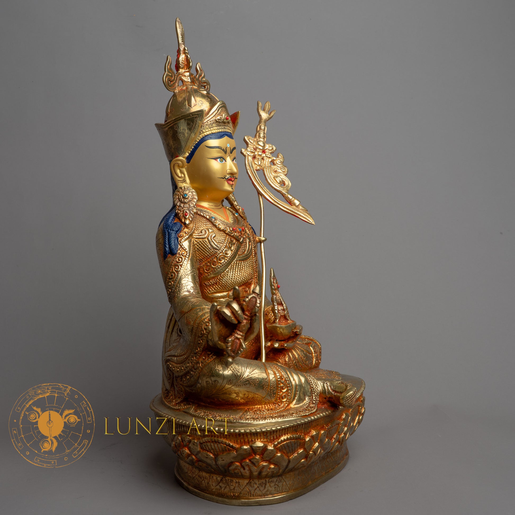 Handcrafted Guru Rinpoche Statue | Fully Gold-Plated Copper - S-B-HT-FG-C-GR-0149