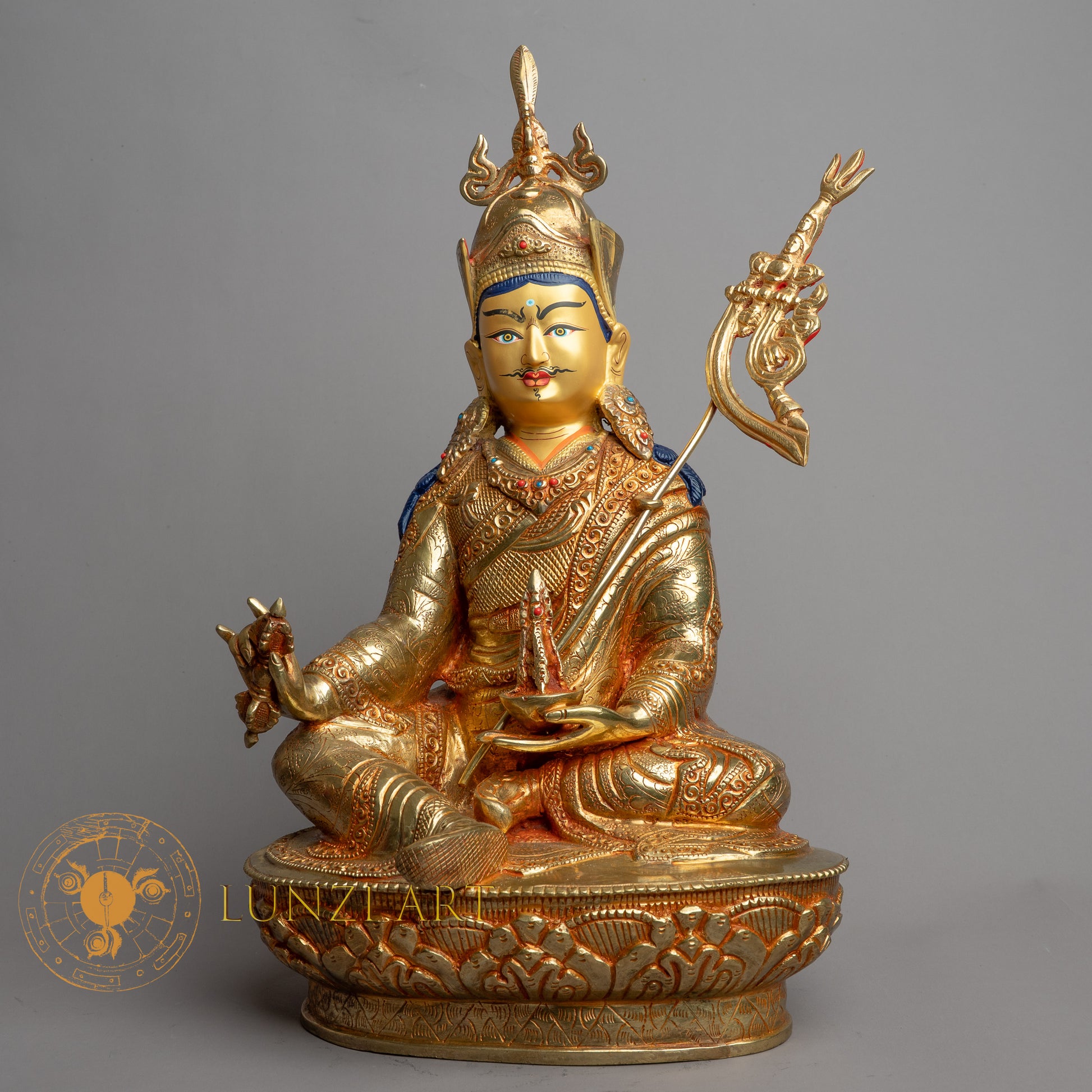Handcrafted Guru Rinpoche Statue | Fully Gold-Plated Copper - S-B-HT-FG-C-GR-0149