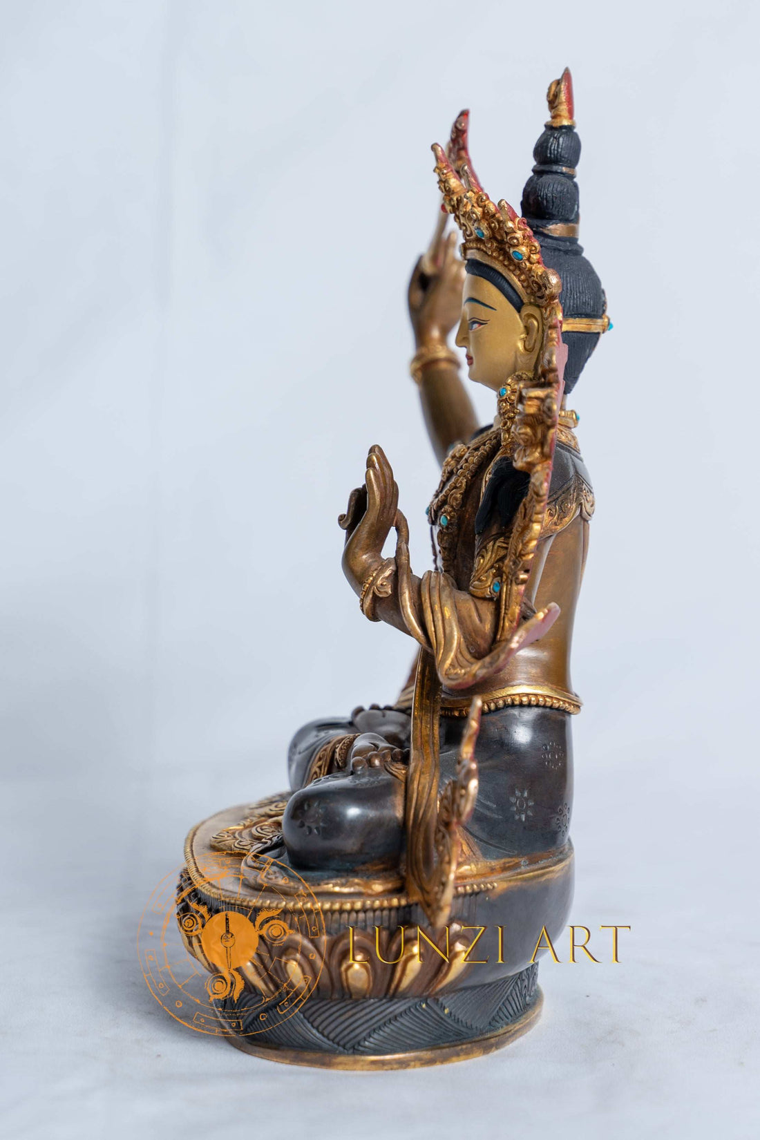 Handcrafted Manjushree Statue | Copper with half gold plated - S-B-RM-HG-CG-M-0039