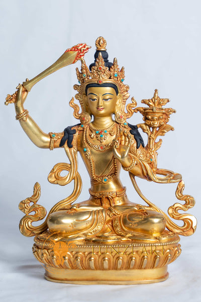 Handcrafted Manjushri Statue | Copper with full gold plated - S-B-RM-FG-CG-M-0037