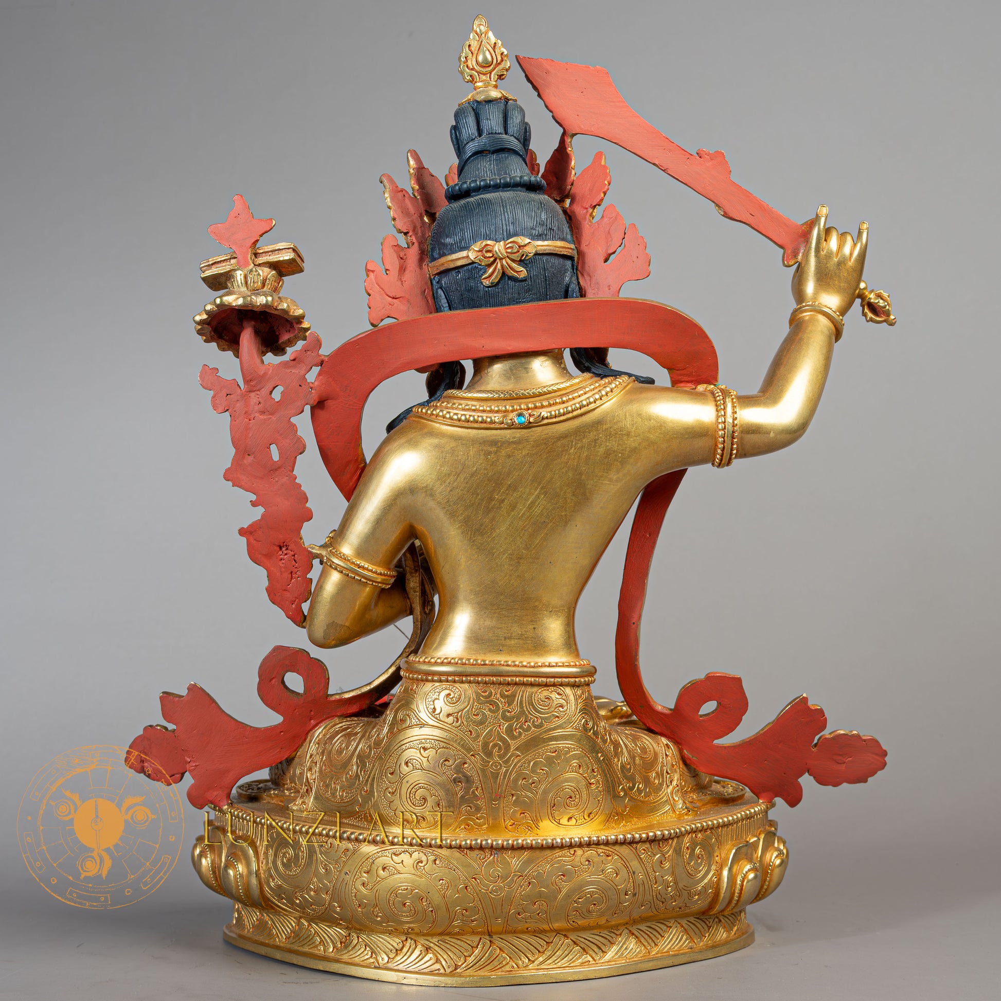 Handcrafted Manjushri Statue | Fully Gold-Plated Copper - S-B-RM-FG-C-M-00180