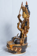 Handcrafted Manjushri Statue |  Half Gold Plated Copper - S-B-RM-HG-CG-M-0025