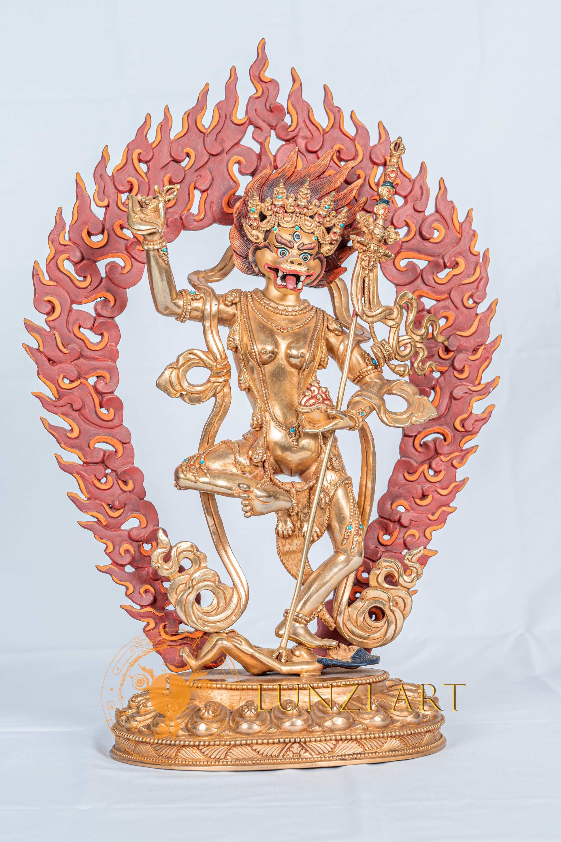 Handcrafted Simhamukha Statue  | Full Gold Plated - S-B-RM-FG-CG-SM-0066