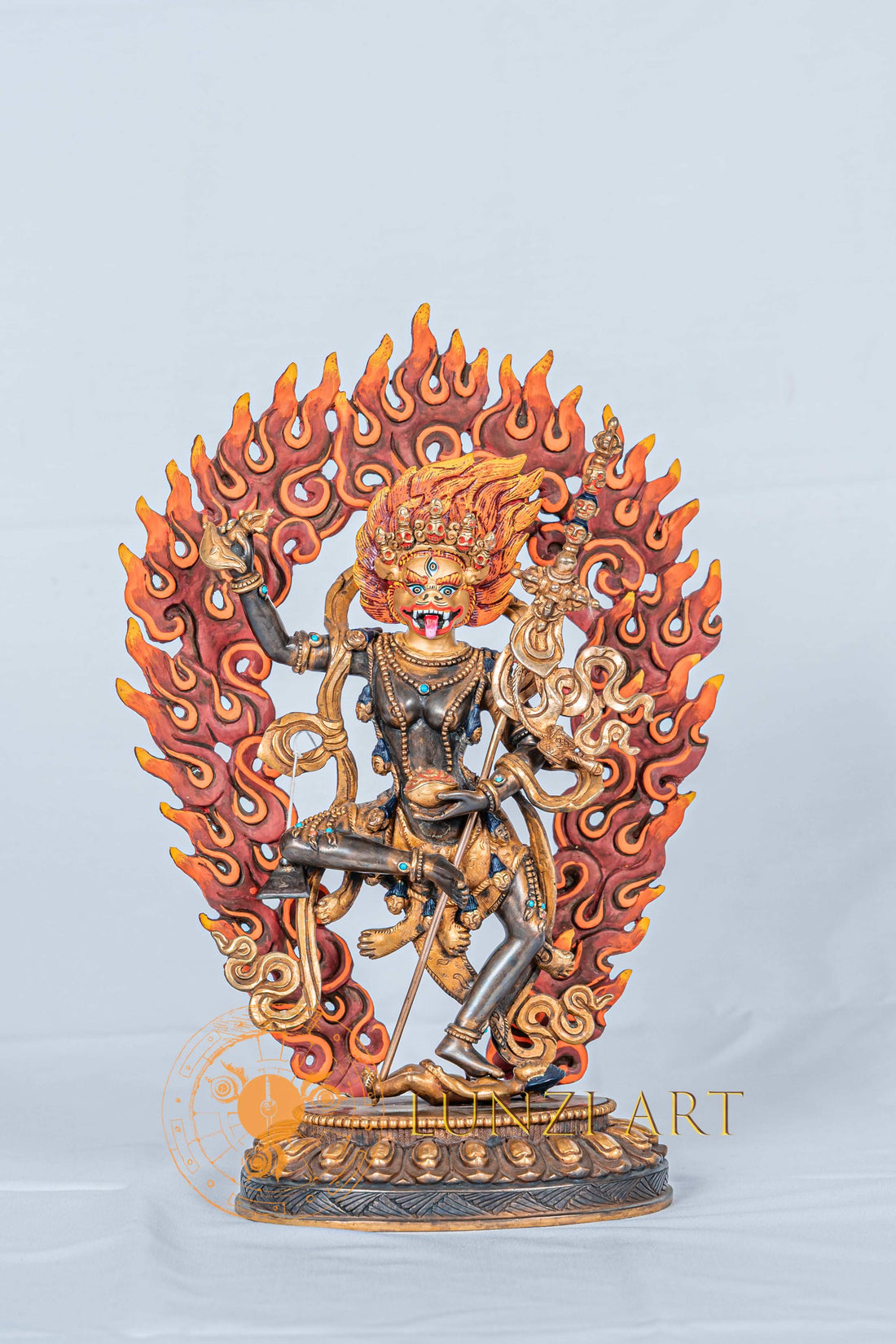 Handcrafted Simhamukha Statue | Half Gold Plated - S-B-RM-HG-CG-SM-0065