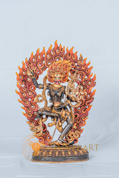 Handcrafted Simhamukha Statue | Half Gold Plated - S-B-RM-HG-CG-SM-0065