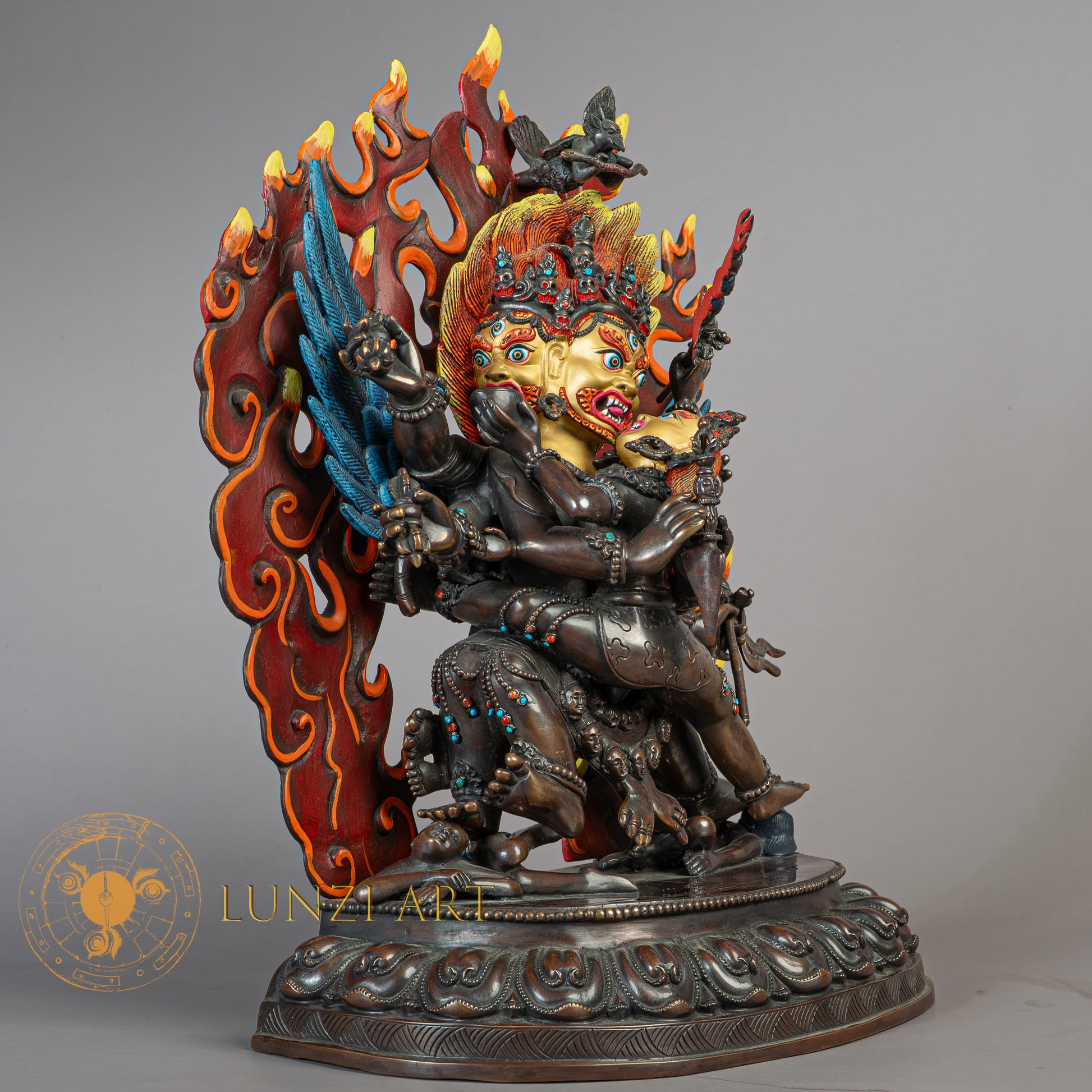 Handcrafted Vajrakilaya Statue | Copper Face Painted - S-B-RM-C-VK-00176