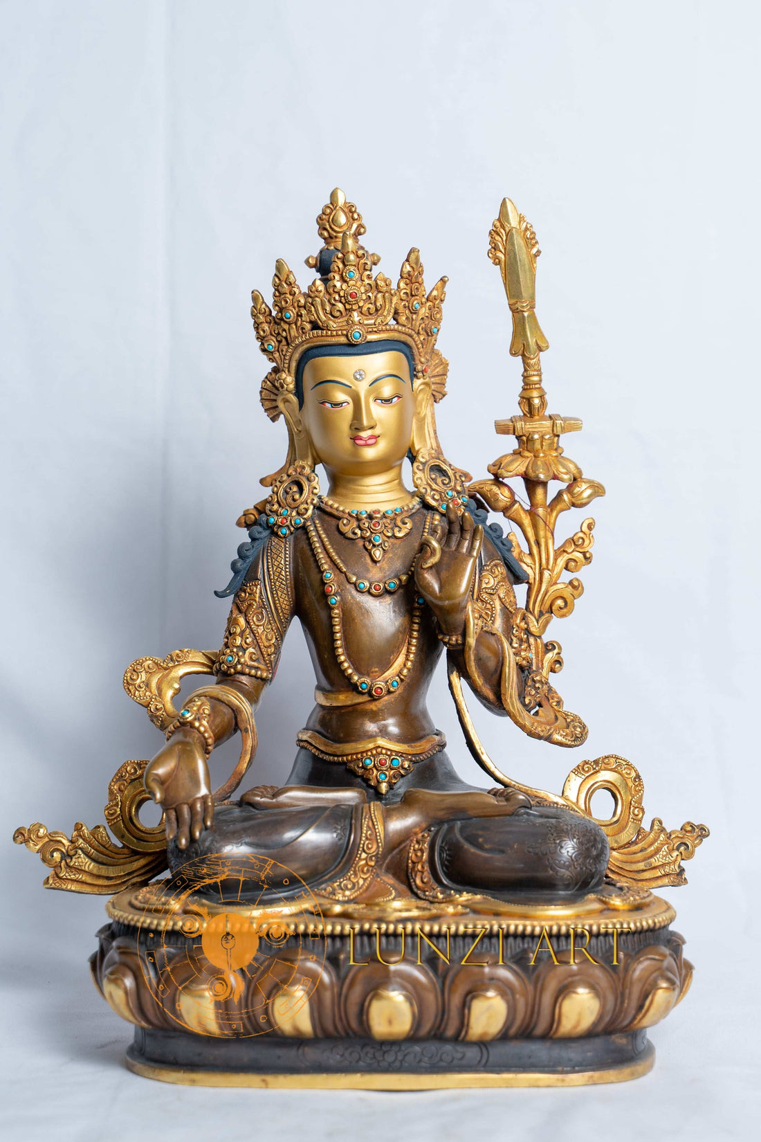Handcrafted White Manjushri | Copper with 24k Half Gold Plating - S-B-RM-HG-CG-M-0055
