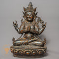 Handcrafted Wooden Chengresi Statue – Antique Style Four-Armed Avalokiteshvara Carving - w-s-sh-cs-0013