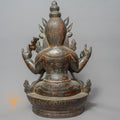 Handcrafted Wooden Chengresi Statue – Antique Style Four-Armed Avalokiteshvara Carving - w-s-sh-cs-0013