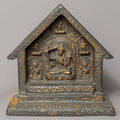 Handcrafted Wooden & Clay Manjushree House Altar – Antique Style Himalayan Shrine Niche - w-s-sh-ma-0012