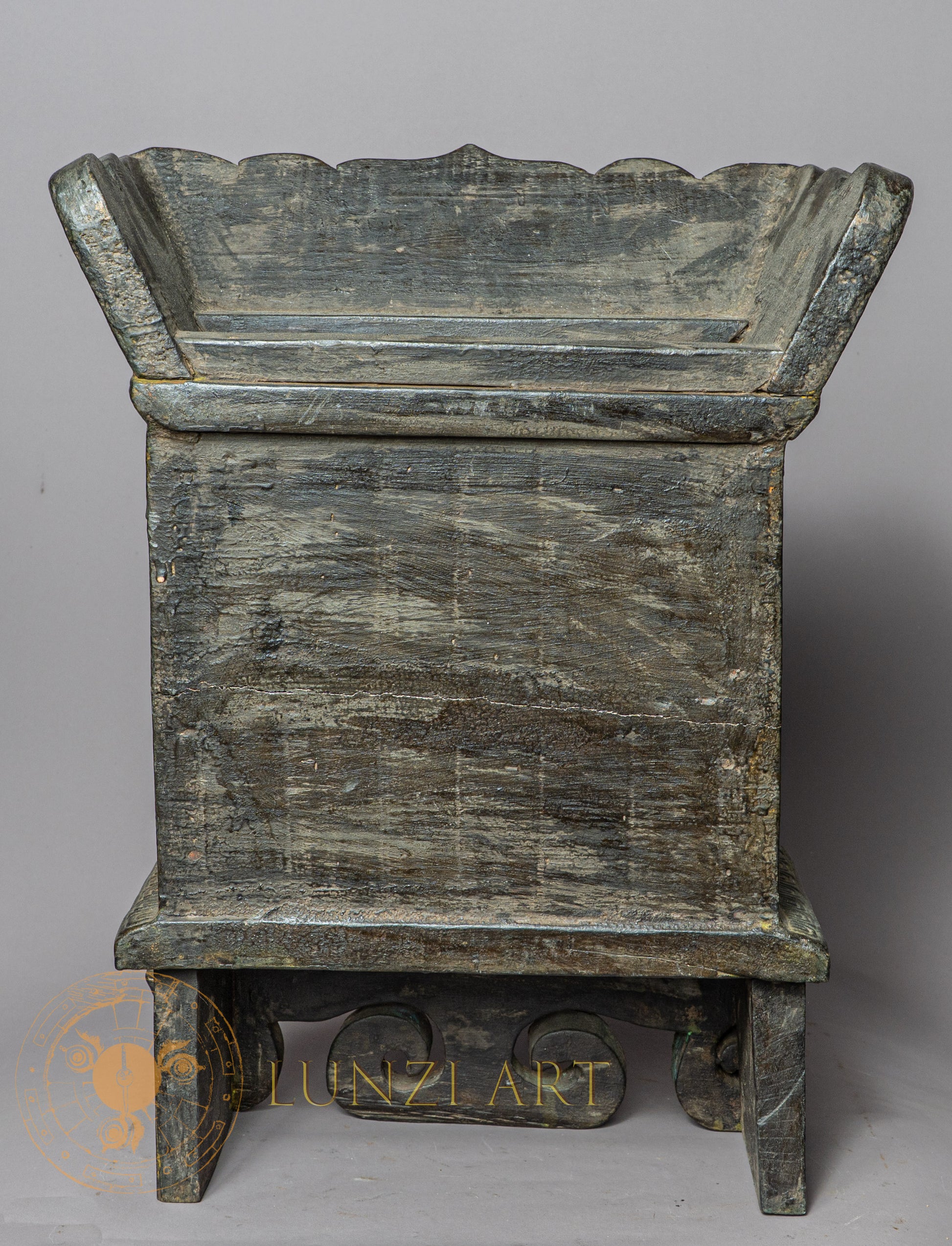 Handcrafted Wooden & Clay Manjushree Shrinework Altar – Antique Style Himalayan Devotional Niche - w-s-sh-ma-0020