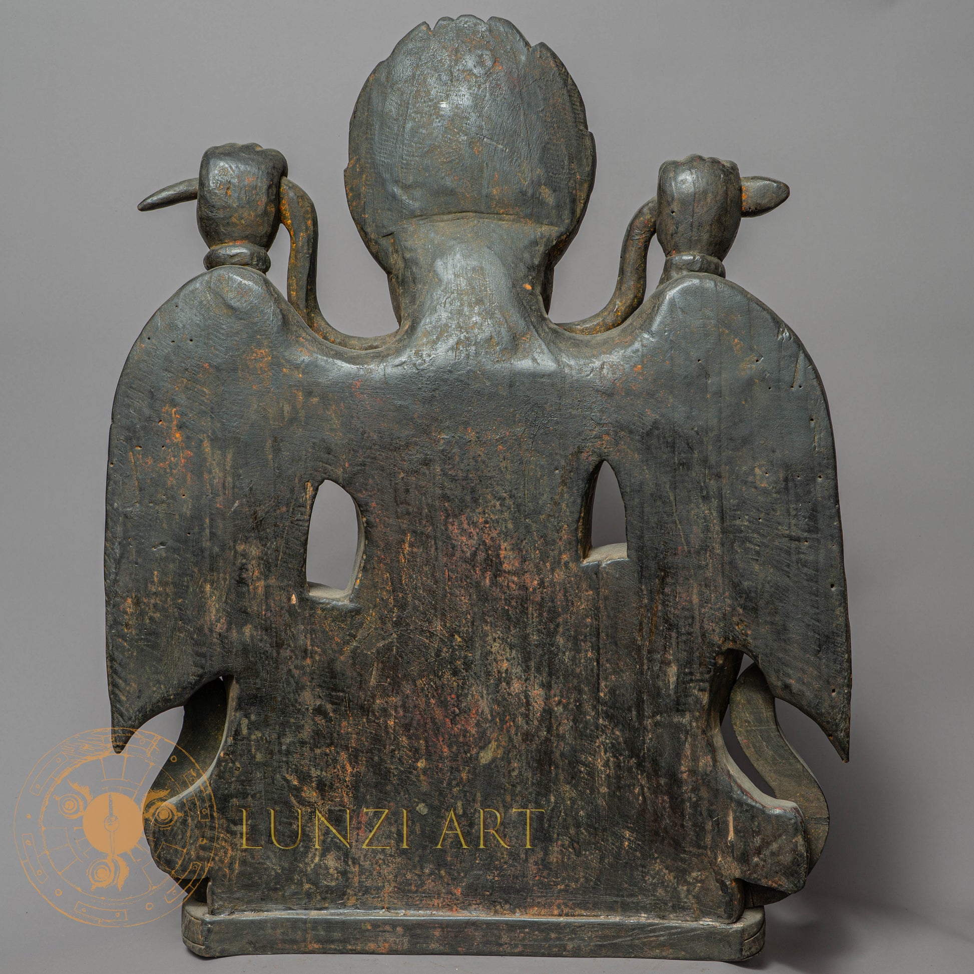 Handcrafted Wooden Garuda Statue – Antique Style Himalayan Guardian Carving - w-s-sh-gs-0014