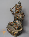 Handcrafted Wooden Manjushree Statue – Antique Style Bodhisattva of Wisdom Carving - w-s-sh-ms-0019