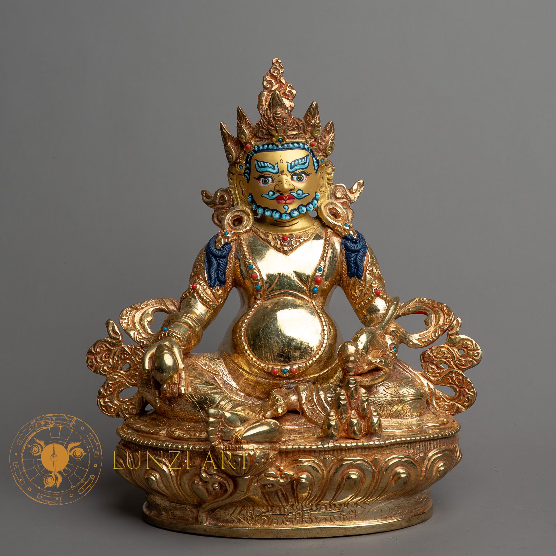 Handcrafted Zambala (Jambhala) Statue | Fully Gold-Plated Copper - S-B-HT-FG-C-Z-0145