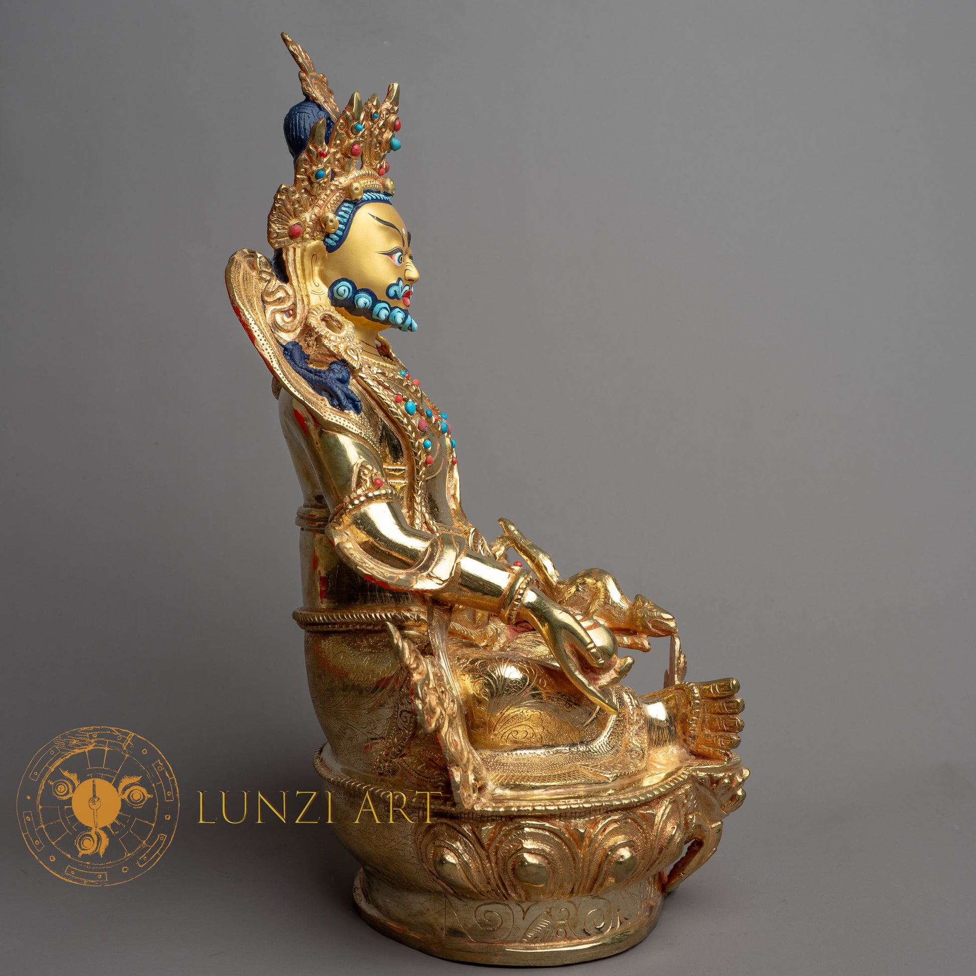 Handcrafted Zambala (Jambhala) Statue | Fully Gold-Plated Copper - S-B-HT-FG-C-Z-0147
