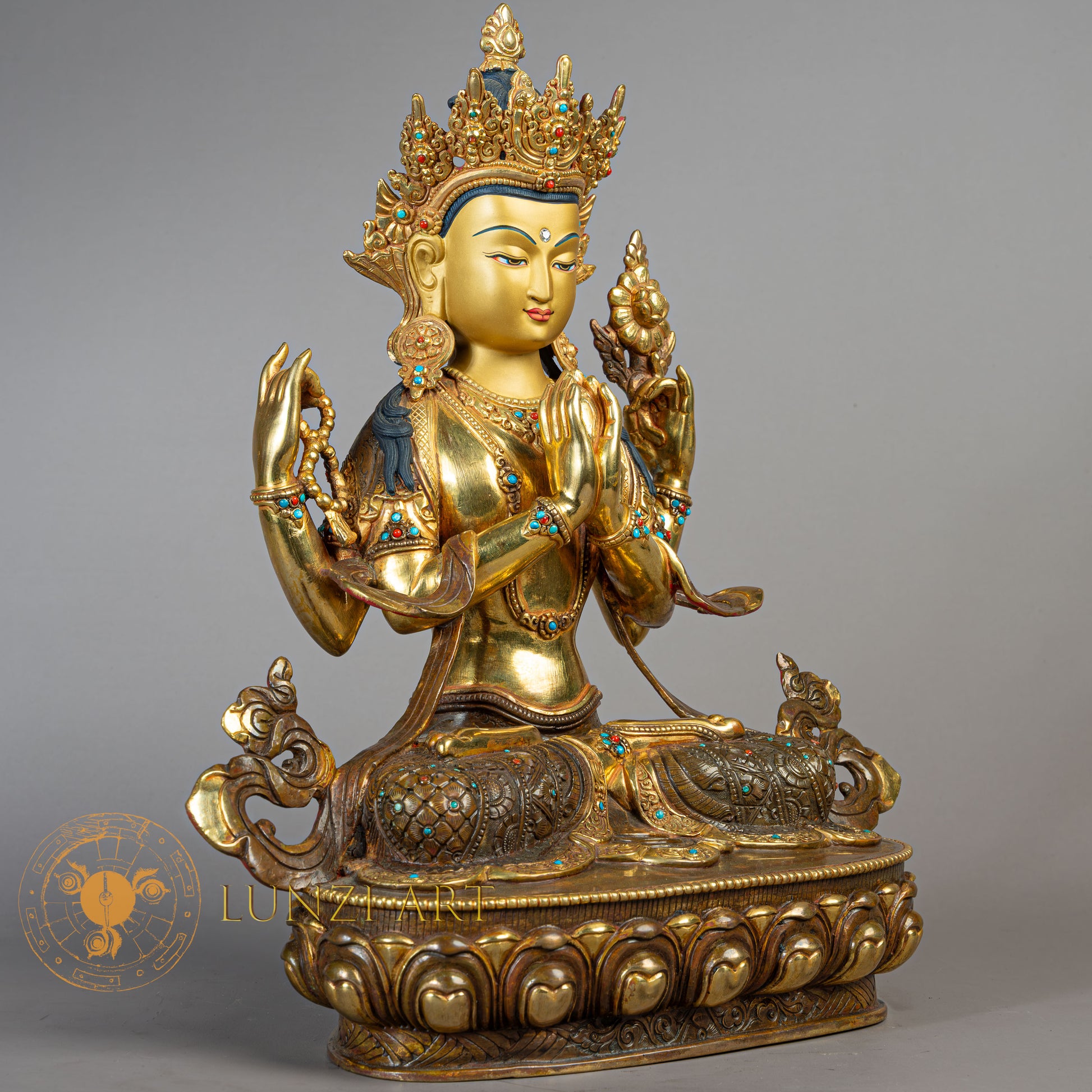 Handicrafted Chenrezig Statue | Half Gold-Plated Copper - S-B-RM-HG-C-AB-00181