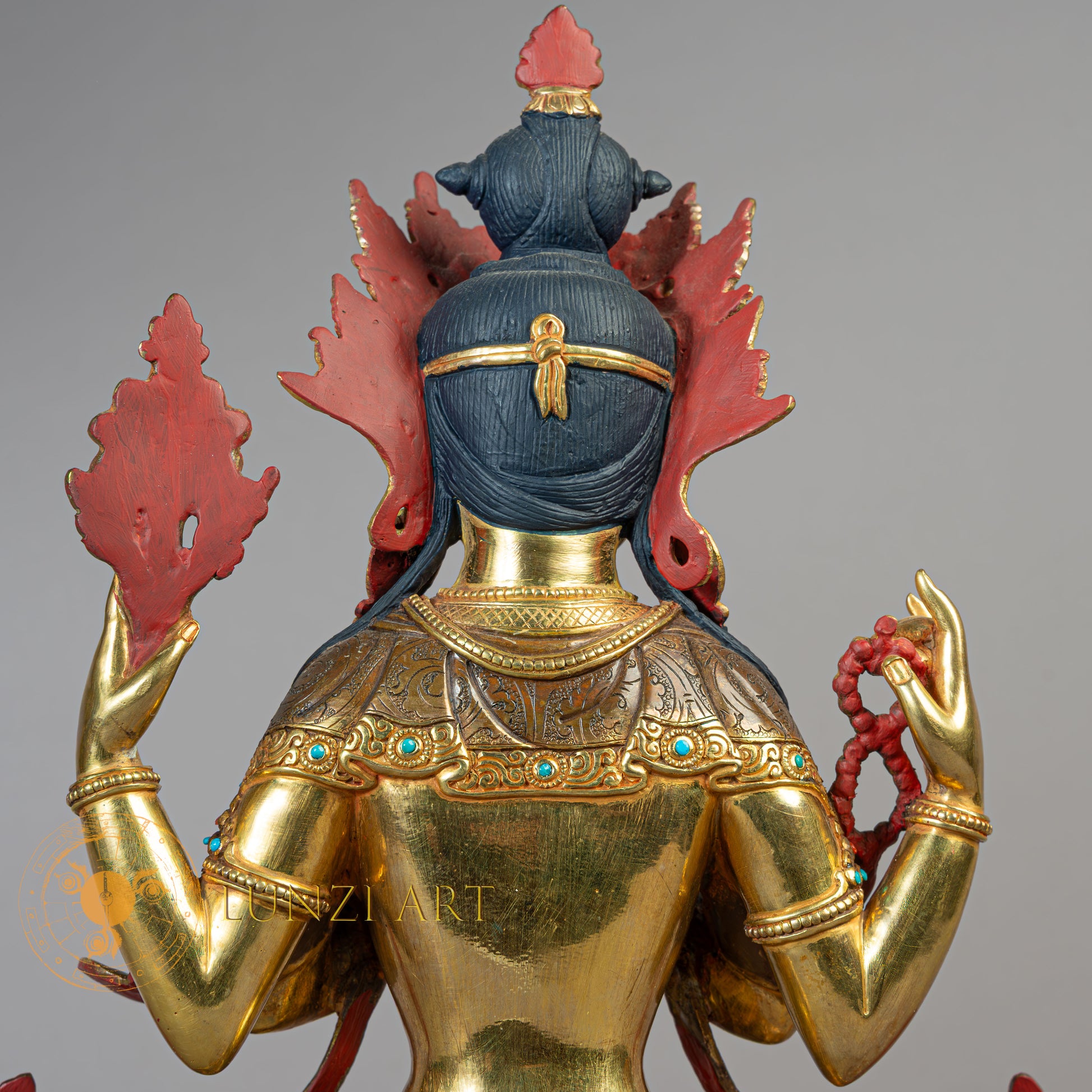 Handicrafted Chenrezig Statue | Half Gold-Plated Copper - S-B-RM-HG-C-AB-00181