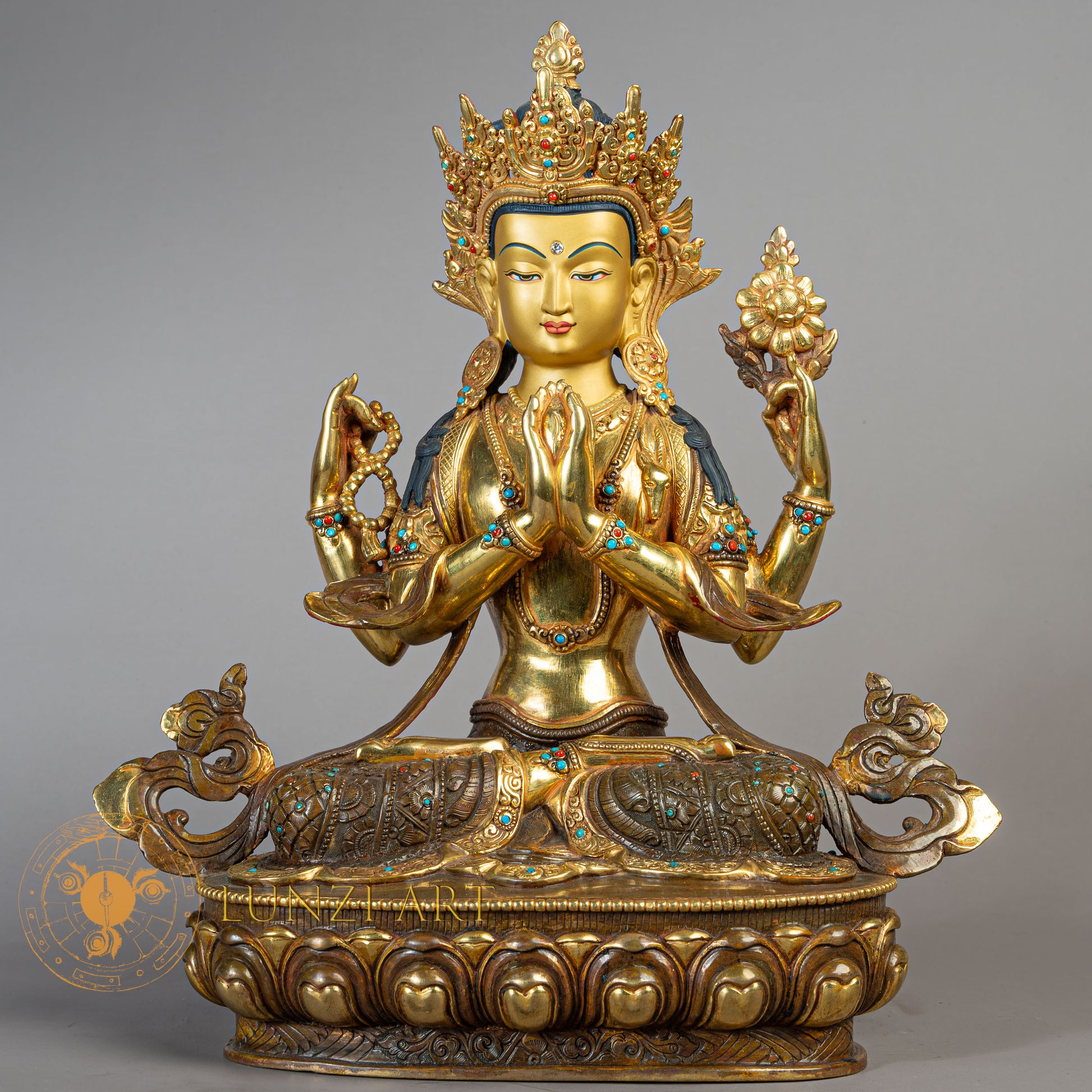Handicrafted Chenrezig Statue | Half Gold-Plated Copper - S-B-RM-HG-C-AB-00181