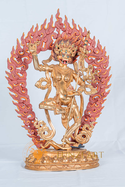 Handicrafted Simhamukha Statue  | Full Gold Plated - S-B-RM-FG-CG-SM-0066