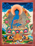 Handmade Akshobhya Buddha Thangka: The Unshakable One - T-PS-SS-RB-BBM-0008